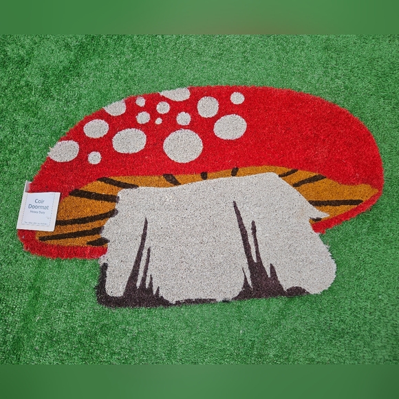 NEW Outdoor Coir Natural Fiber Red Mushroom Shaped Doormat Door Mat Rug 18"x30" - Picture 3 of 12